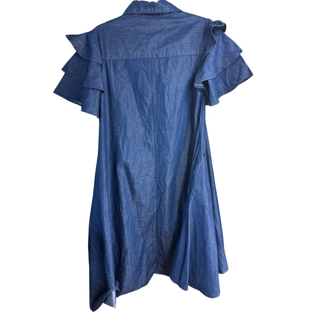 STEP IN STYLE Tunic Shirt Dress Size M Chambray Rhinestone Ruffle Swing Rustic - Picture 2 of 8